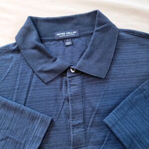 Peter Millar Crown Crafted Polo Shirt Mens Large Blue Striped Performance Golf‎
